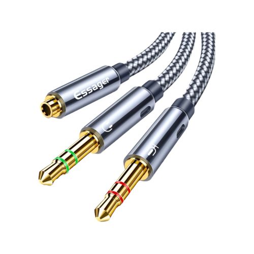 Кабель мультимедійний 3.5mm F to 2x3.5mm M 0.25m black Essager (EYPS35-TLB0G)