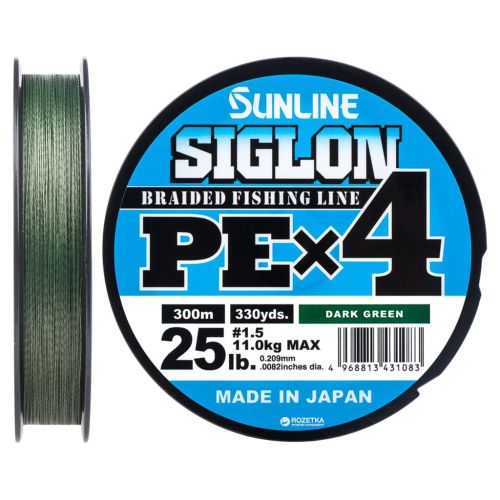 Шнур Sunline Siglon PE н4 300m 1.5/0.209mm 25lb/11.0kg Dark Green (1658.09.48)