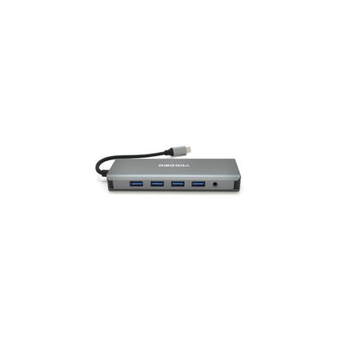 Концентратор VEGGIEG USB-C 9-in-1 USB-C + 4xUSB 3.0 + 2xHDMI + VGA + SD/TF + RJ45 0.1m silver (TC12)