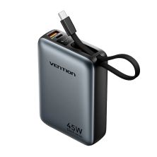 Батарея універсальна Vention 20000 mAh 45W Mini with Built-in USB-C Cable Gray (FHGH0)