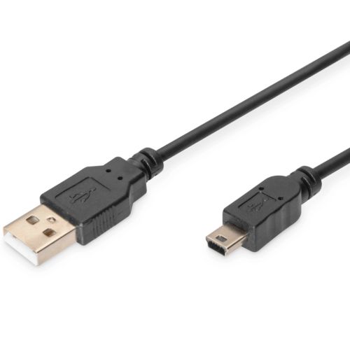 Дата кабель USB 2.0 AM to Mini 5P 3.0m black Digitus (AK-300130-030-S)