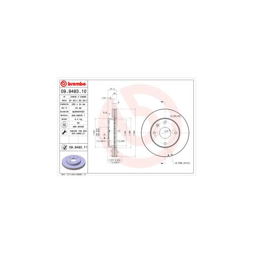 Гальмівний диск Brembo 09.9483.11