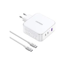 Зарядное устройство Ugreen 3xUSB 140W GaN (2хUSB-C+USB-A) CD289 with C to C Cable 1.5 м White (15339)