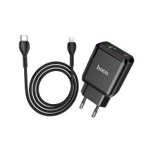 Зарядний пристрій HOCO N5 Favor dual port PD20W+QC3.0 (cable C to iP) Black (6931474738912)