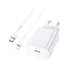 Зарядное устройство HOCO N22 Jetta USB-C PD25W + cable USB-C to Lightning White (6931474760074)