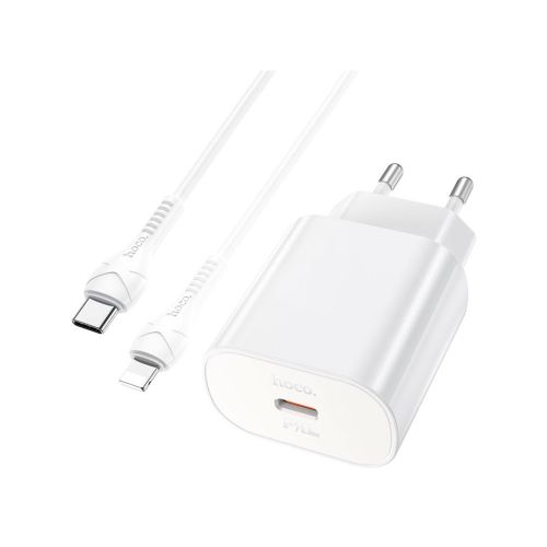 Зарядное устройство HOCO N22 Jetta USB-C PD25W + cable USB-C to Lightning White (6931474760074)