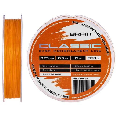 Леска Brain Classic Carp Line (solid orange) 300m 0.25mm 15lb 6.6kg (1858.80.97)