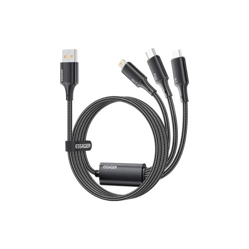 Дата кабель USB 2.0 AM to Lightning + Micro 5P + USB-C 1.2m 100W Essager (EXCMTL-JJ01-P)