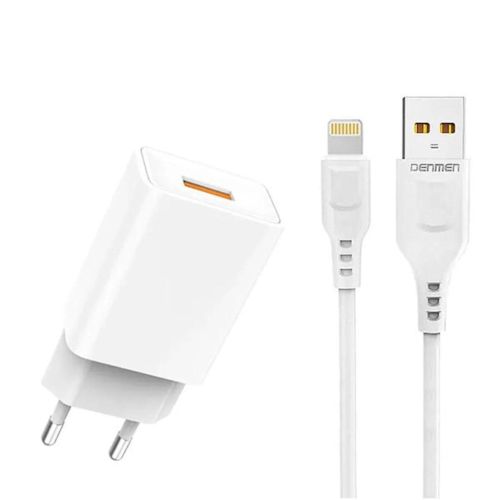 Зарядное устройство Denmen 1xUSB 2.4A + cable USB to Lightning white (DC01L-WH)