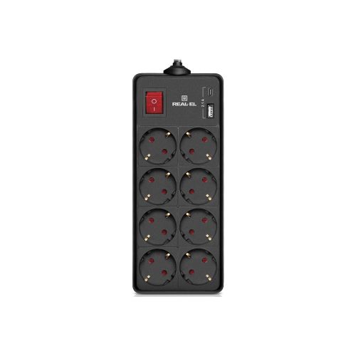 Мережевий подовжувач REAL-EL RS-PROTECT 805 3m, black (EL122300043)