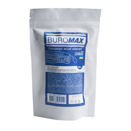 Салфетки Buromax JOBMAX Wet wipes for OFFICE Equipment 100pcs, plastic pouch (BM.0803-01)