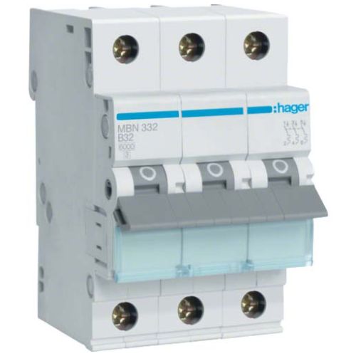Автоматичний вимикач Hager 3-п. B 32A (6kA) 3M (A) (MBN332)