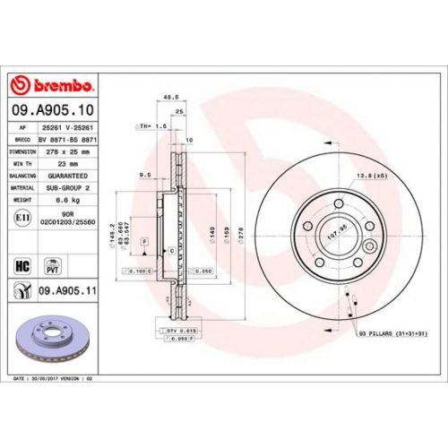 Гальмівний диск Brembo 09.A905.10