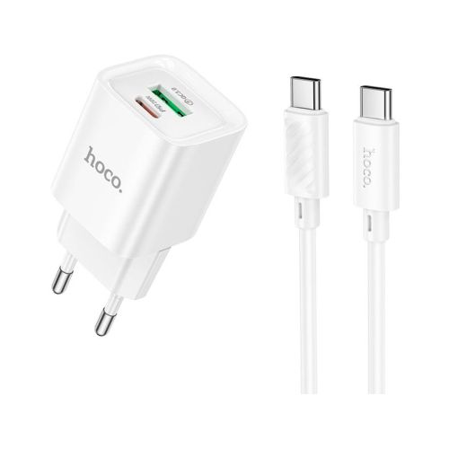 Зарядное устройство HOCO C147A Charm 1xUSB-C PD20W + 1xUSB QC3.0 + cable USB-C to USB-C White (6942007630290)