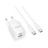 Зарядное устройство HOCO C147A Charm 1xUSB-C PD20W + 1xUSB QC3.0 + cable USB-C to USB-C White (6942007630290) - Изображение 1