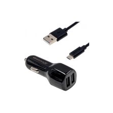 Зарядное устройство Grand-X 2,1A, 12-24V, Black 2USB 5V/2.1A + DC cable USB/Micro USB,1m (CH-26BM)