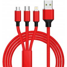 Дата кабель USB 2.0 AM to Lightning + Micro 5P + Type-C 1.2m red XoKo (SC-330-RD)