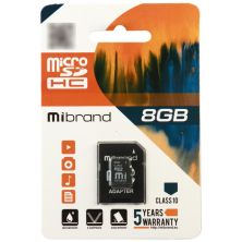 Карта пам'яті Mibrand 8GB mircroSD class 6 (MICDC6/8GB-A)