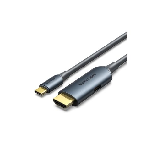 Кабель мультимедійний USB-C to HDMI M 1.5m 4K60Hz + USB-C F power gray Vention (ABLHG)